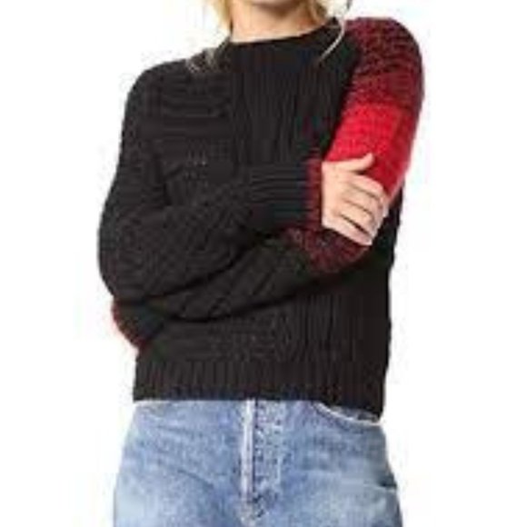 Helmut Lang Sweaters - Helmut Lang Black & Red Cable Knit Wool Sweater